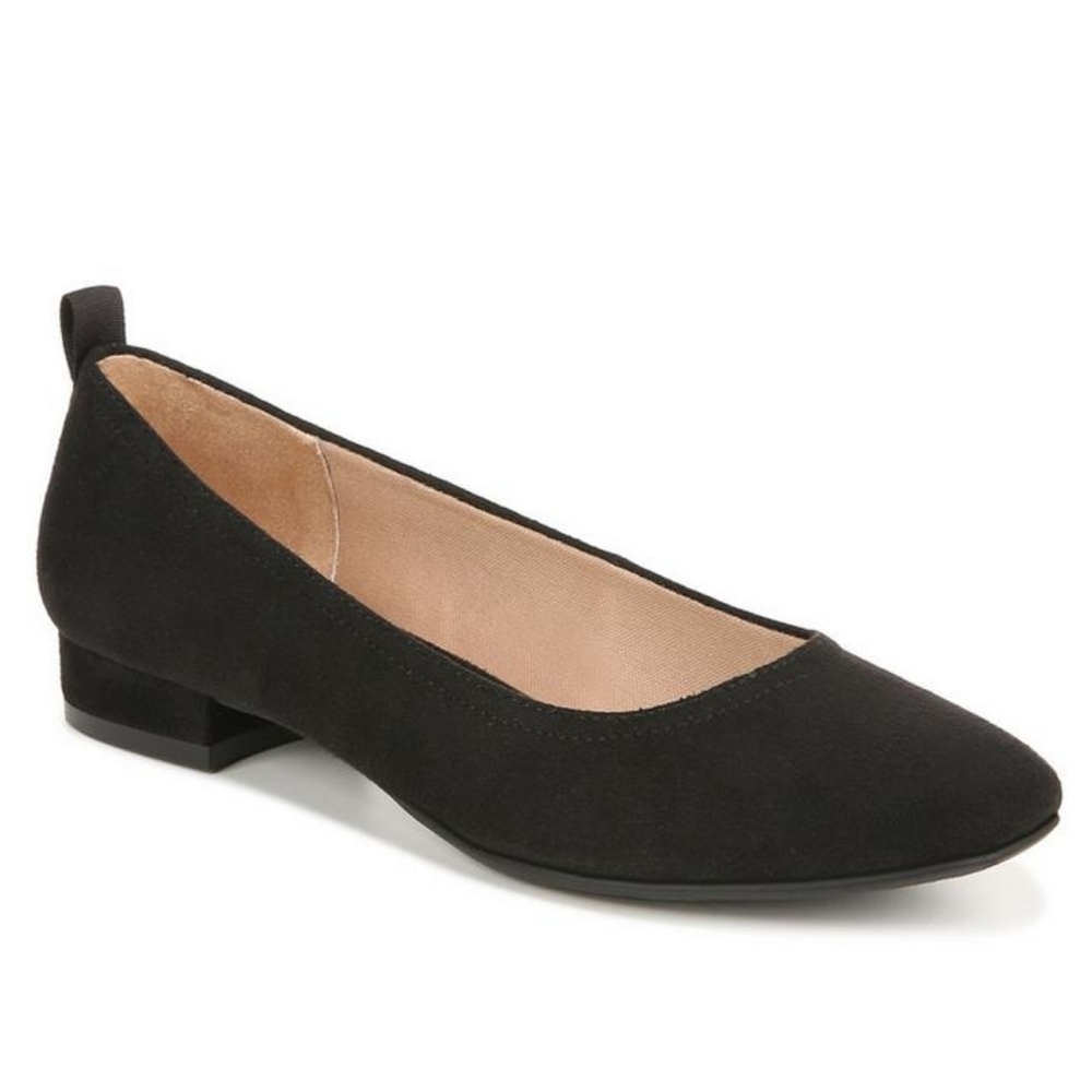 NIB Life Stride Cameo Black Slip On Flats Size 8 Square Toe Block Heels Comfy